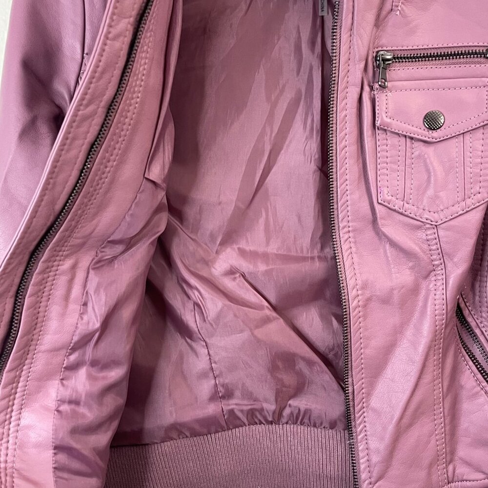Womens Mauve Faux Leather Jacket With Zipper Pockets & Snap Closures Size S - Picture 6 of 10